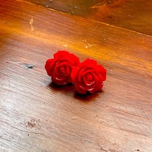 Red Rose Stud Earrings